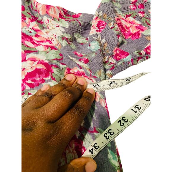 Umgee USA Pink Purple Floral Trapeze Mini Dress 3/4 Sleeve Relaxed Hippie XL - Picture 8 of 8